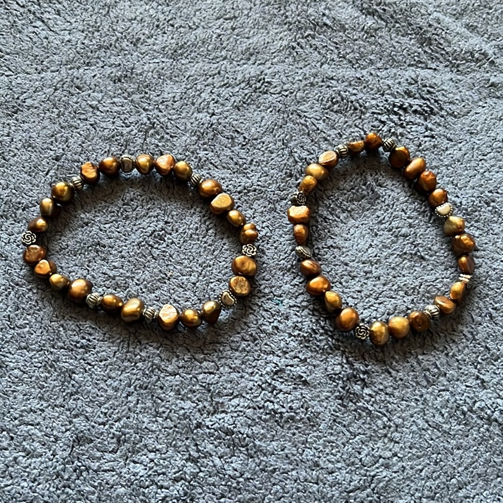 Gold MOP Bracelets Silver Accent Beads Set of 2